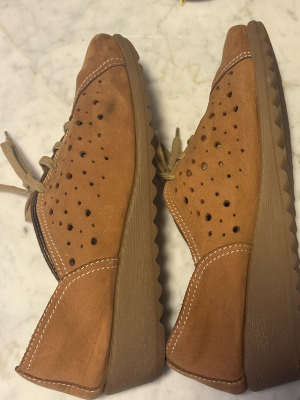 Women’s Casual Perforated Suede Lace-Up Shoes in Tan - Picture 6 of 9